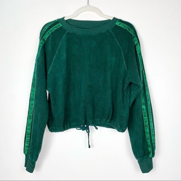 Pam & Gela Cropped Sweatshirt Velvet Stripes Green - Picture 6 of 16